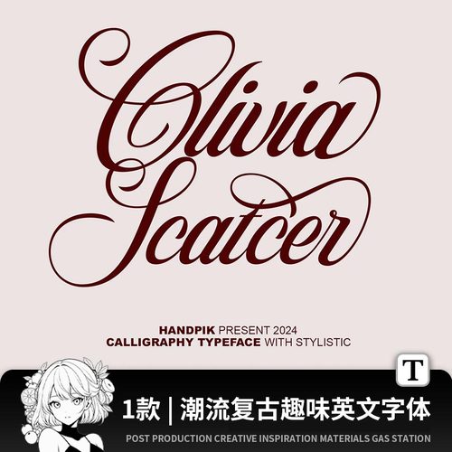 1款时尚优雅婚礼请柬标题排版花体手写英文字体安装包PSAI字体库