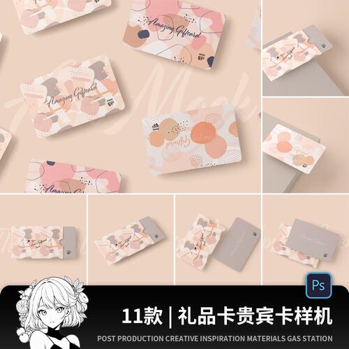 6.3x10礼品卡贵宾卡会员卡VIP卡套设计贴图psd样机素材展示效果图