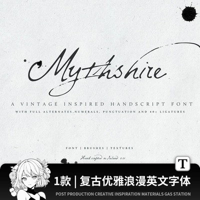 1款复古优雅浪漫婚礼请柬邀请函墨迹手写英文字体安装包psAI字库