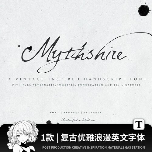 1款复古优雅浪漫婚礼请柬邀请函墨迹手写英文字体安装包psAI字库
