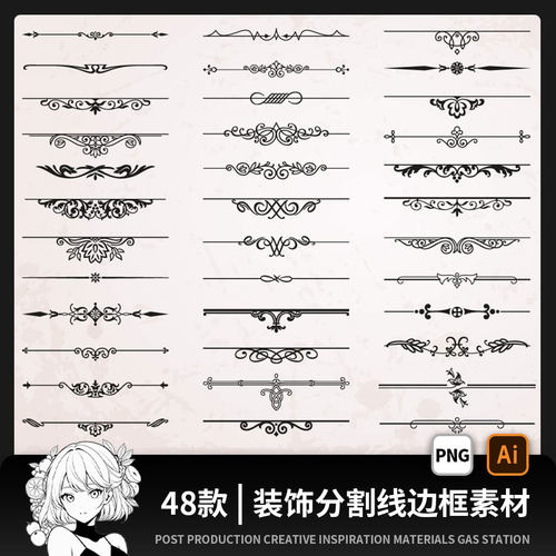 欧式复古巴洛克奢华花纹边框分割线图案标题装饰图AI矢量设计素材