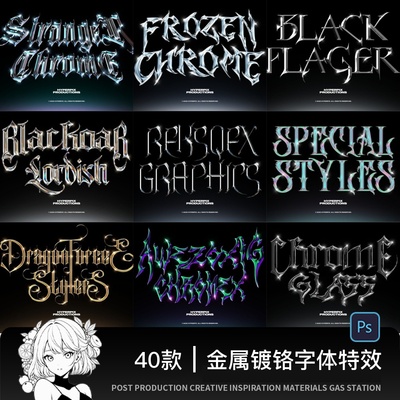 潮流酸性金属镀铬街头哥特透明水晶字体特效PSD样机设计素材模板