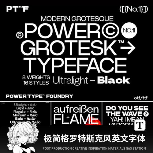 Power Grotesk极简现代格罗特斯克风格无衬线英文字体PS/Ai字体包
