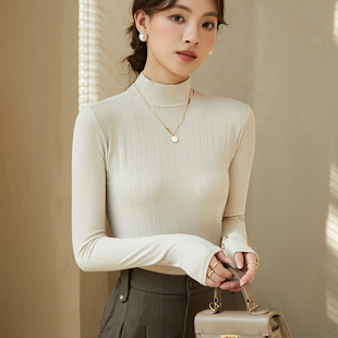 春秋季洋气薄款半高领西装内搭2025新款别致长袖打底衫T恤上衣女