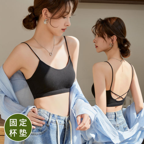固定杯无钢圈美背吊带背心抹胸