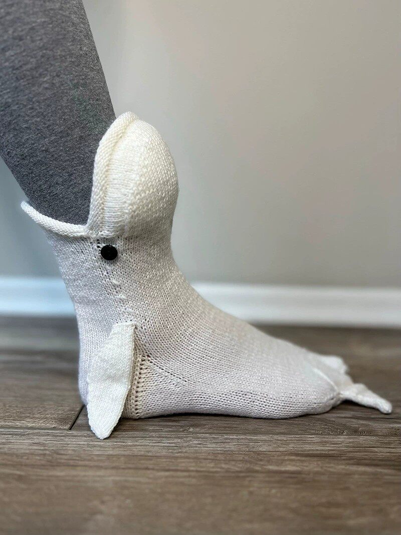 针织白鲸袜子居家鲸鱼袜可爱动物针织袜子卡通创意搞怪吃脚白鲸袜