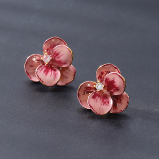 小众独特设计红色花瓣皮粉五片花耳钉爆款时尚轻奢耳饰高级耳钉