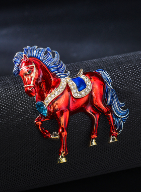 现货马到成功复古奔腾骏马配饰滴釉镶钻胸花胸针配饰