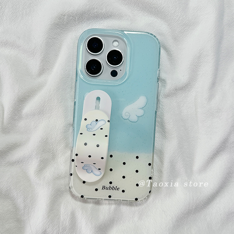 ins小清新波点适用苹果16手机壳iPhone15promax保护壳13高级14新款16Pro硅胶全包边防摔带OK绷支架软壳女款外
