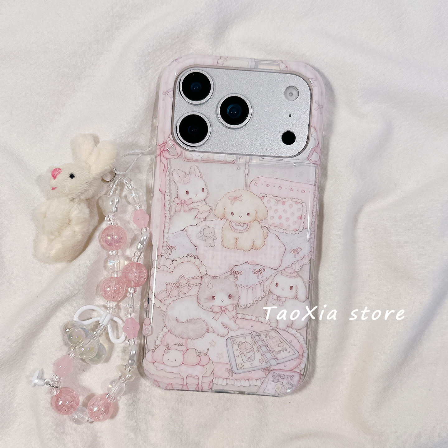 ins少女心可爱猫咪适用苹果17手机壳iphone17promax保护套16Pro硅胶15/14高级感13新款全包边防摔带链条女软p