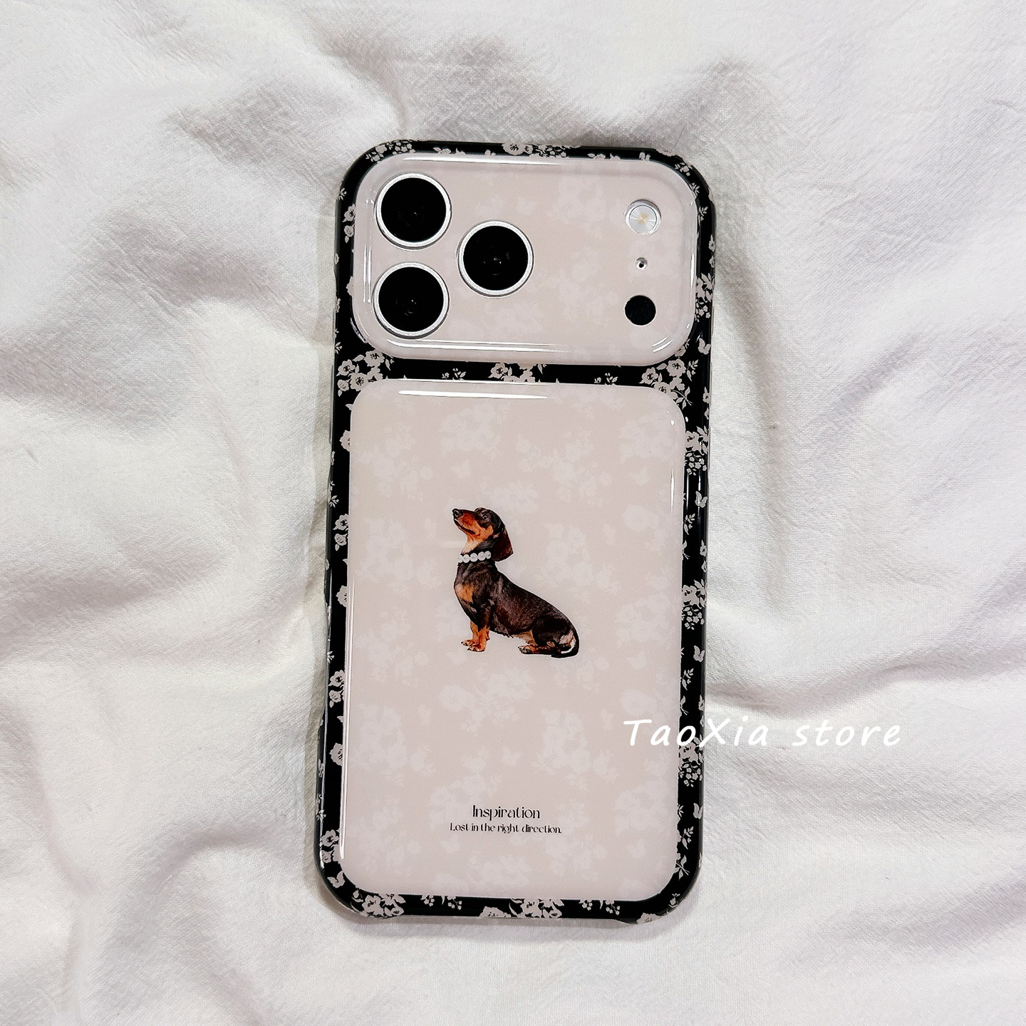 ins韩系秋冬花纹复古腊肠狗适用苹果17手机壳iPhone16promax保护壳17Pro高级感15新款硅胶防摔全包镜头女款软