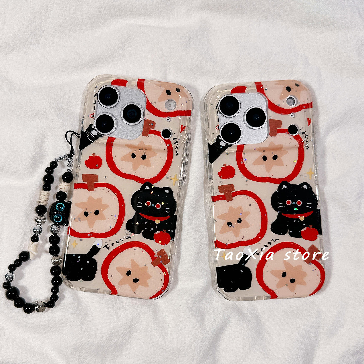 趣味水果黑色猫咪卡通适用苹果17手机壳iphone17promax保护套16Pro硅胶15/14高级感13新款全包防摔带链条女软,3C数码配件,手机保护套/壳,淘宝优惠券,粉丝福利购,淘宝优惠卷