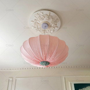 粉色中古卧室灯笼吊灯公主少女心氛围浪漫法式复古布艺灯casa照明