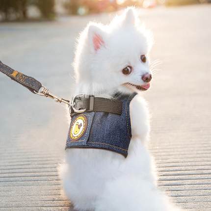 狗狗牵引绳小型犬博美泰迪狗可爱公主背心式牛仔布料时尚透气多色
