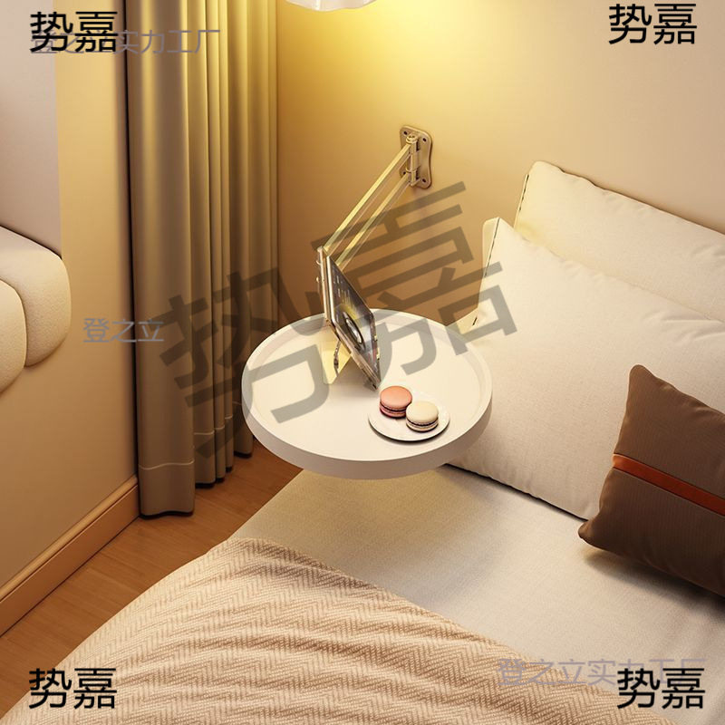 可折叠床头置物架小桌子家用卧室小型圆形床头小边几悬空创意墙上