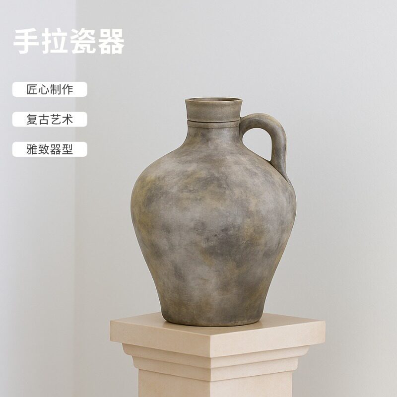 小众复古手拉胚家居装饰花瓶 酒店民宿地中海乡村田园风艺术摆件