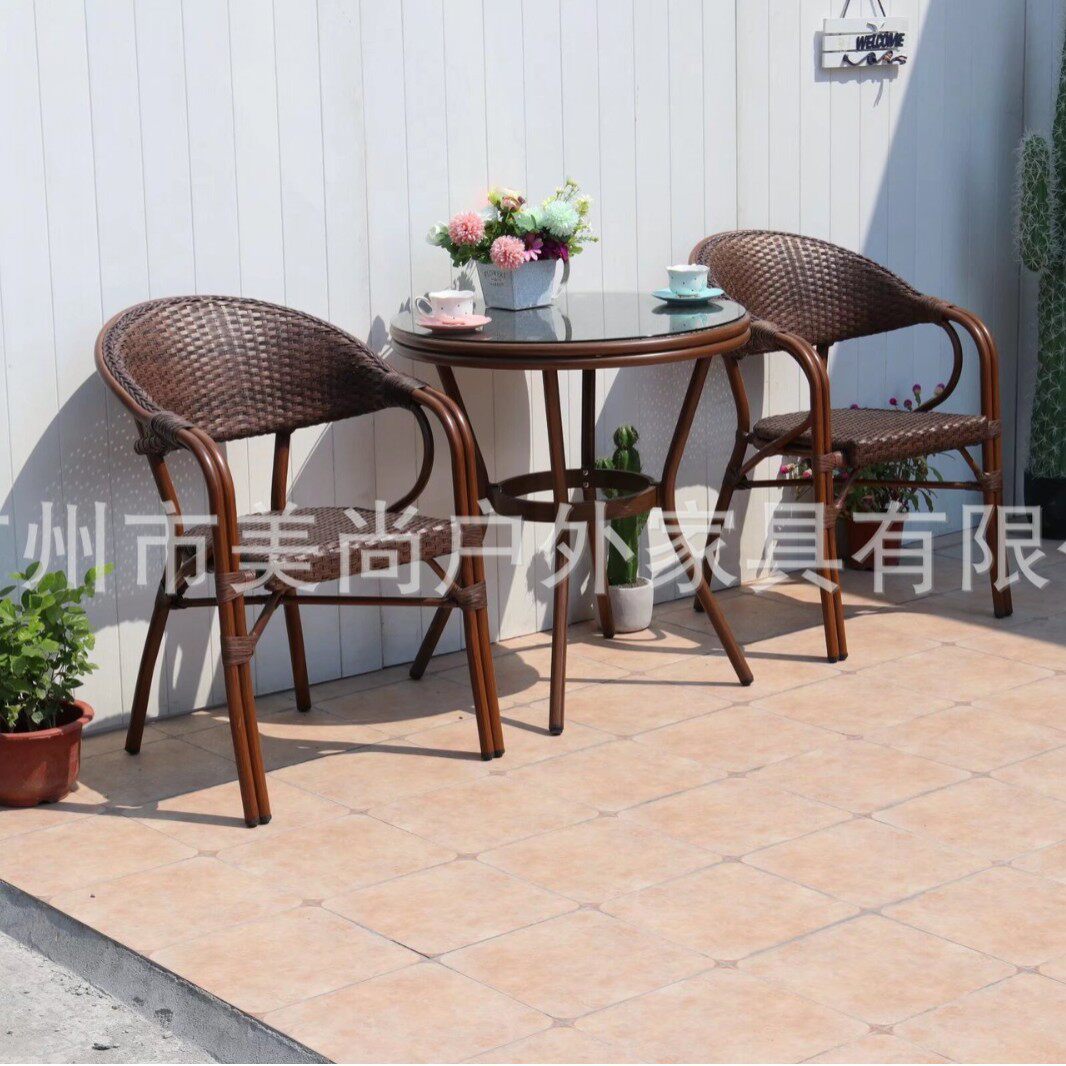 藤编椅子户外桌椅庭院花园铝合金桌子阳台椅子藤椅子靠背椅餐桌椅
