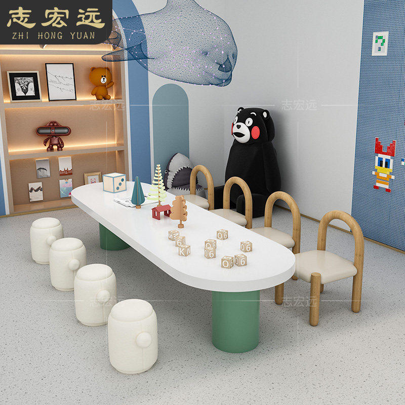 售楼部处儿童娱乐区桌椅书店阅读区手工绘画桌学习桌架空层玩乐桌