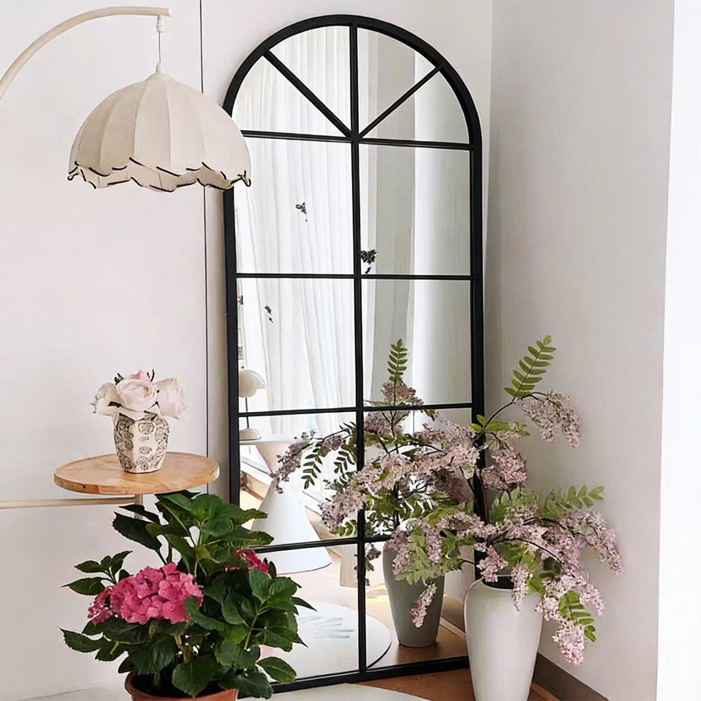 法式复古全身镜子用落地壁挂穿衣镜假窗北欧客厅玄关装饰镜拱形