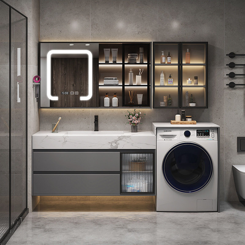 实木岩板陶瓷台下盆洗衣机一体柜卫生间洗漱洗衣洗脸台盆柜浴室柜