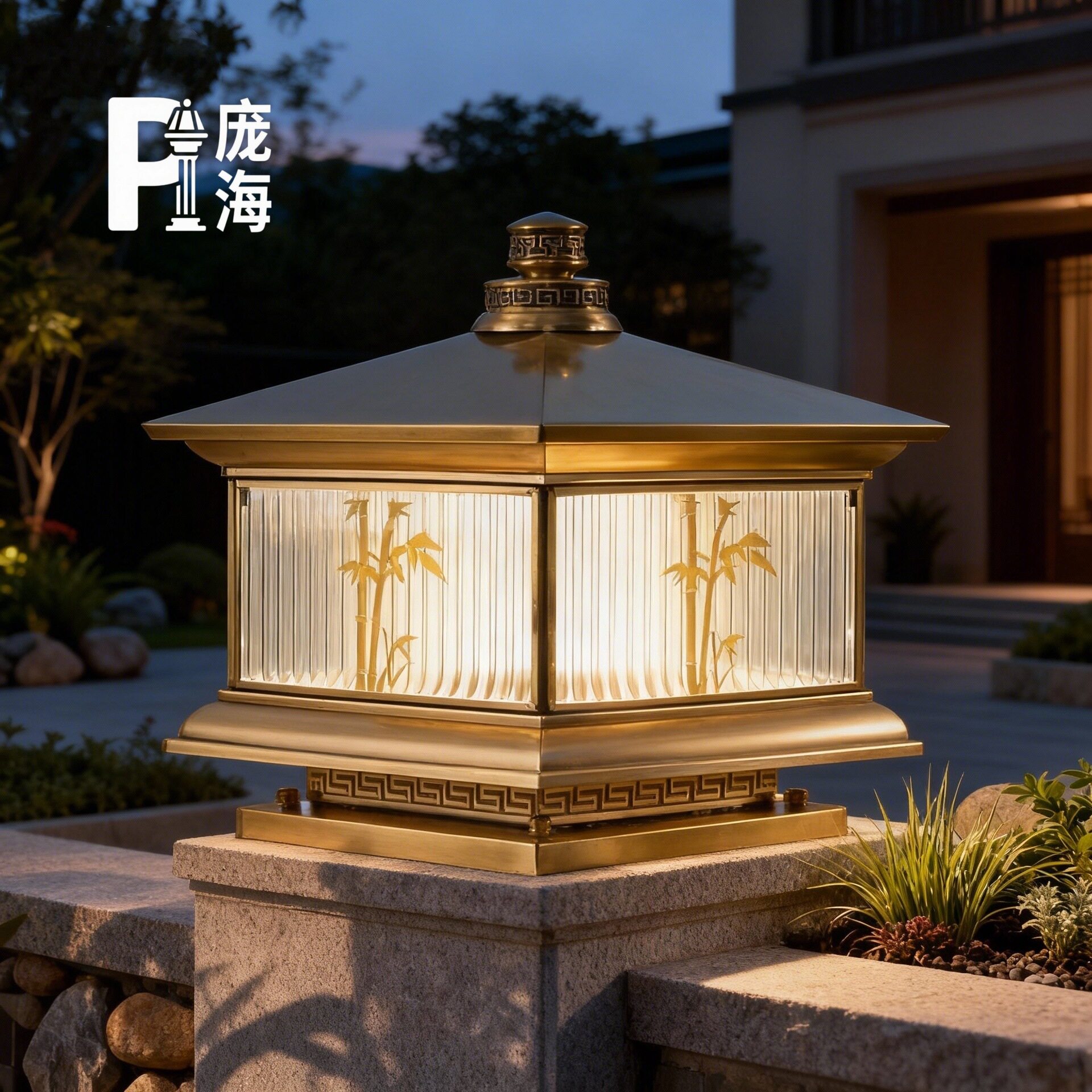 全铜太阳能柱头灯户外庭院灯别墅大门灯门柱灯院子围墙灯柱子灯
