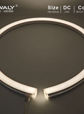 1616mm共挤平头霓虹灯条DC24V硅胶柔性线性灯防水装饰无光斑软灯