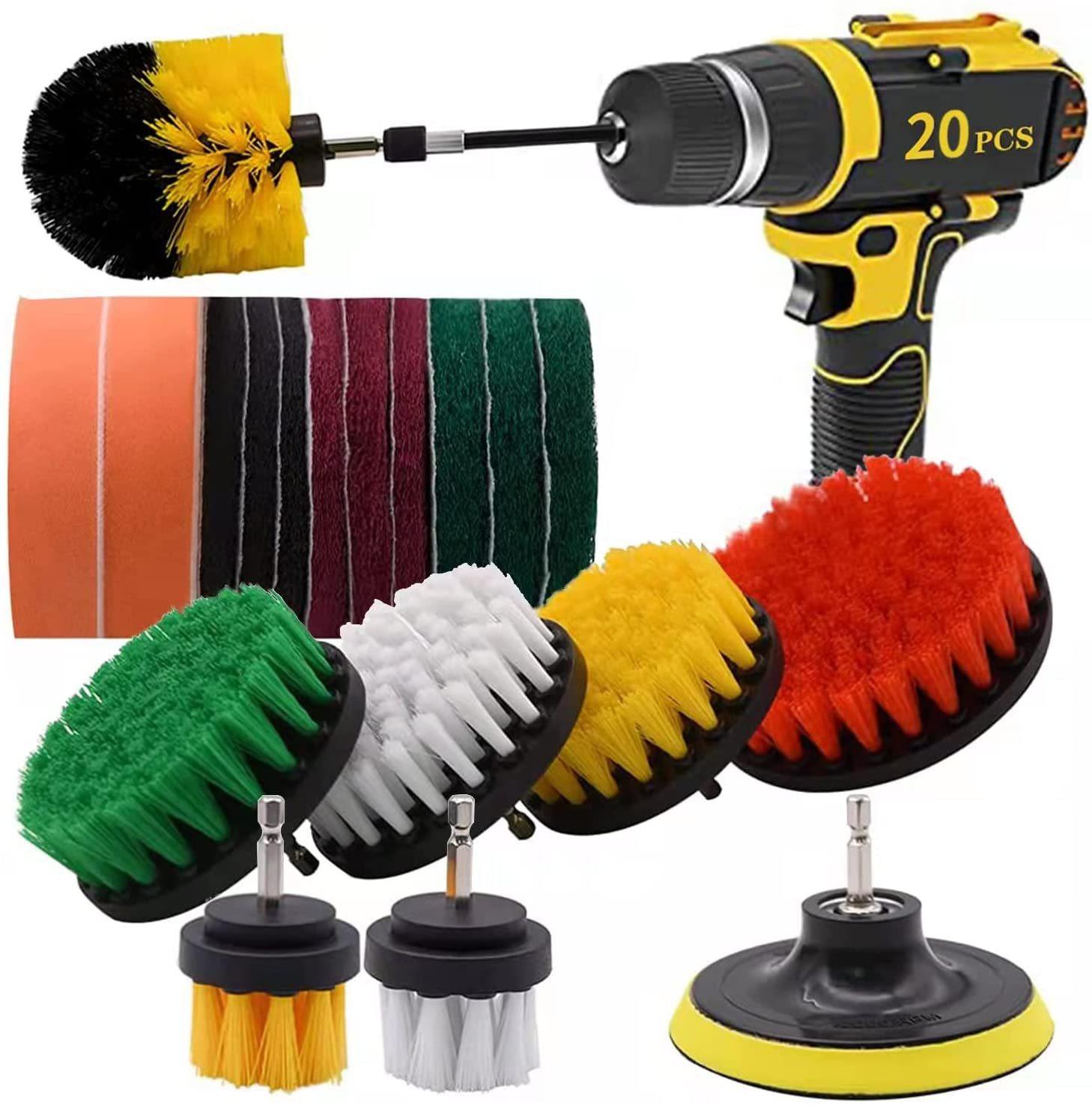 20件装加长长附件动电钻刷用于清洁地毯地板浴室厕所厨房陶瓷表面