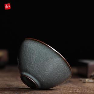 青瓷主人杯单杯铁胎手工品茗陶瓷功夫茶具小茶杯哥窑开片冰裂茶碗