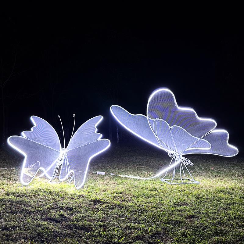 不锈钢发光蝴蝶雕塑户外草坪装饰动物铁艺镂空花园林景观小品摆件