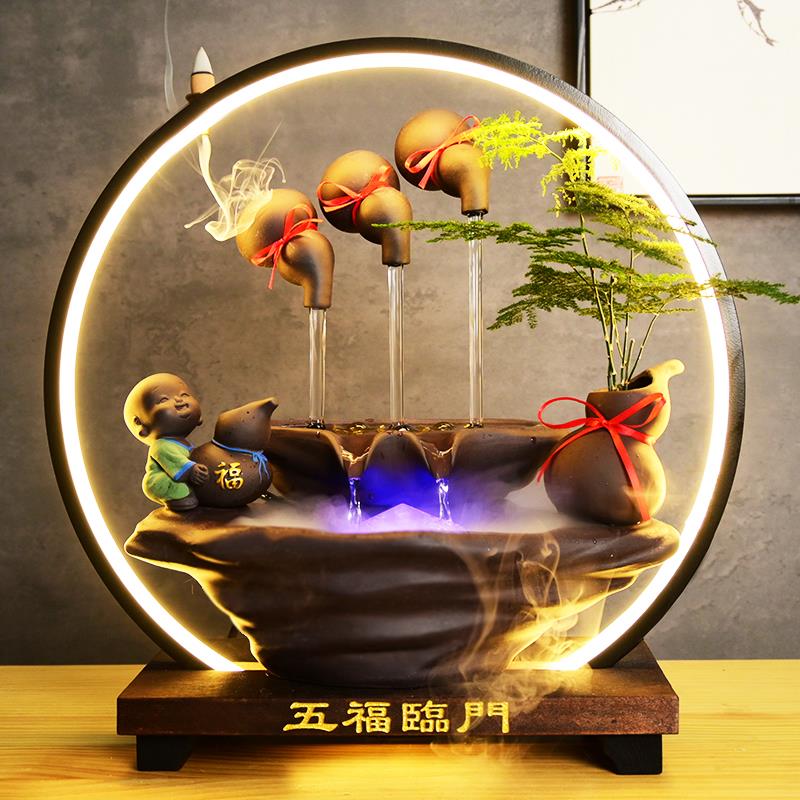 创意中式客厅招财悬壶循环流水摆件开业乔迁新居礼品搬新家房礼物