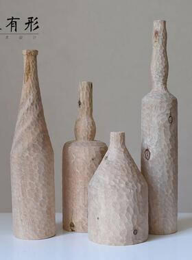 象有形/莫兰迪瓶子手工雕刻款 北欧ins风原木花瓶桌面艺术品摆件