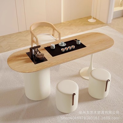 奶油风小茶台实木茶桌椅