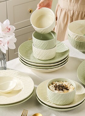 速发石纹亮蓝色奶油风陶瓷新具套装乔迁碗具2025餐款釉下彩盘子碗