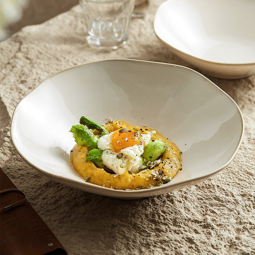 速发米黄流纹碗陶瓷菜碗家用酸面鱼汤值斗笠碗拉面碗高颜碗好看的