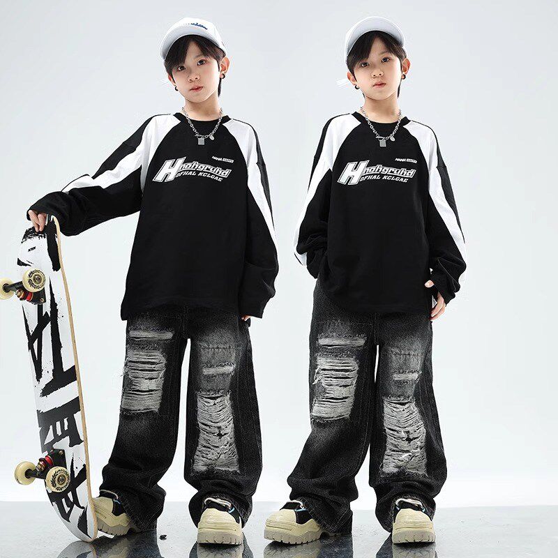 速发街h潮装少儿服服嘻哈风炸街男孩套装帅气少儿hip舞op孩装表演