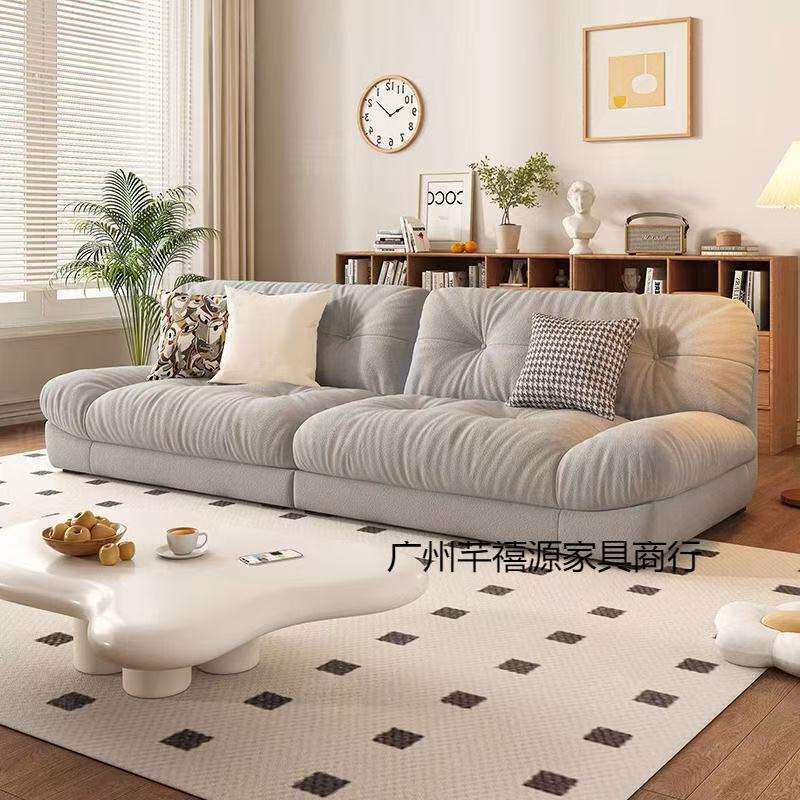 新款现代简约云朵沙发奶油风客厅小户型直排双三人位懒人布艺沙发