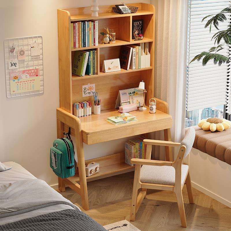 K8全实木书桌书架简约家用小学生学习桌60/70/80CM卧室小户型电脑