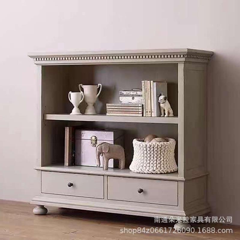 美式乡村复古白色儿童小书柜书房实木橡木书橱展示柜装饰柜