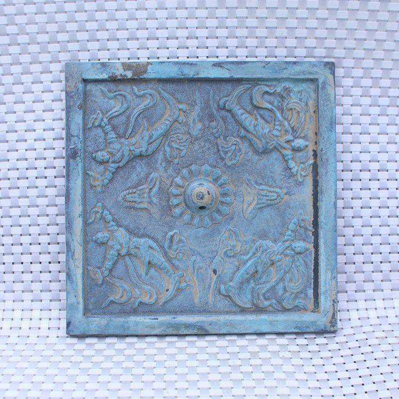 古玩杂项仿古老旧绿绣出土青铜飞仙铜镜收藏6