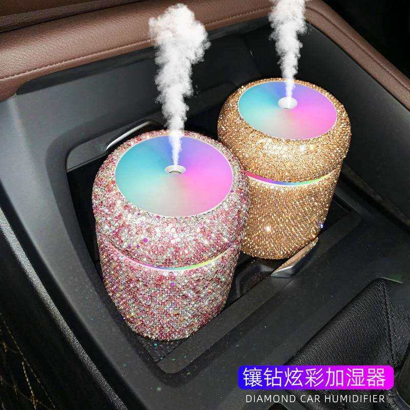 创意水钻炫彩杯空气加湿器桌面家用车载镶钻加湿器USB现货