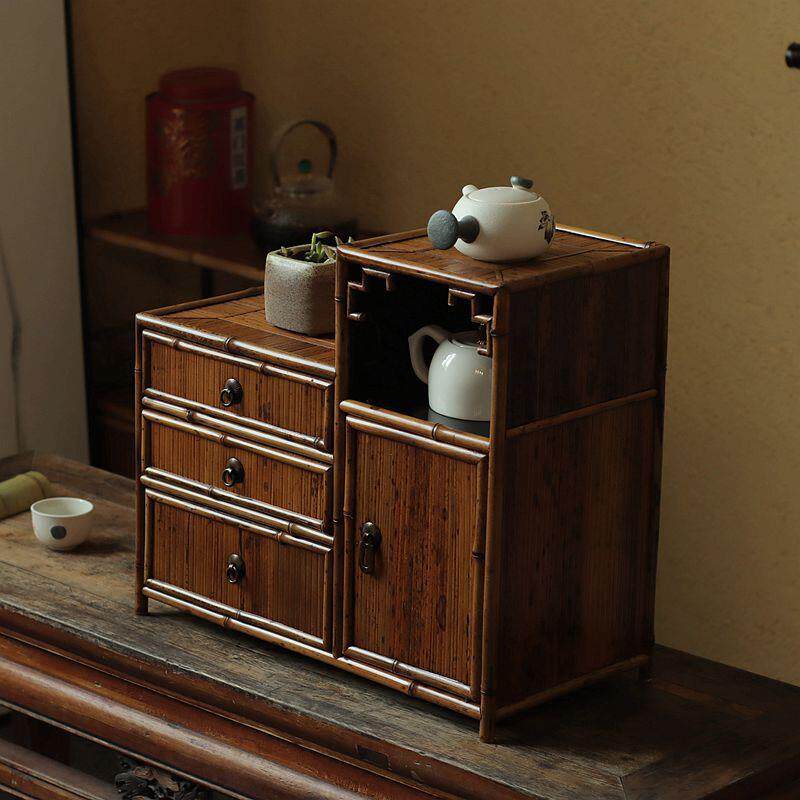 梅鹿竹贴片茶柜重器匠人手做竹制茶具收纳箱竹茶棚茶室局器
