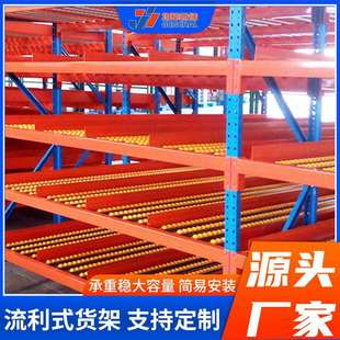 中重型流利货架组装滚轮货架分拣流利仓储滑动流利式货架可调储物