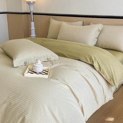 a类母婴级纯棉长绒棉四件套贡缎提花纯色单被套床笠款三件套