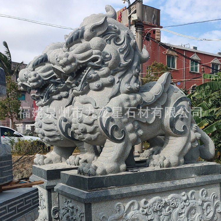 花岗青石瑞兽石雕貔貅一对