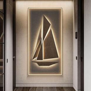 一帆风顺玄关装饰画高级感肌理画轻奢入户门走廊过道挂画客厅壁画