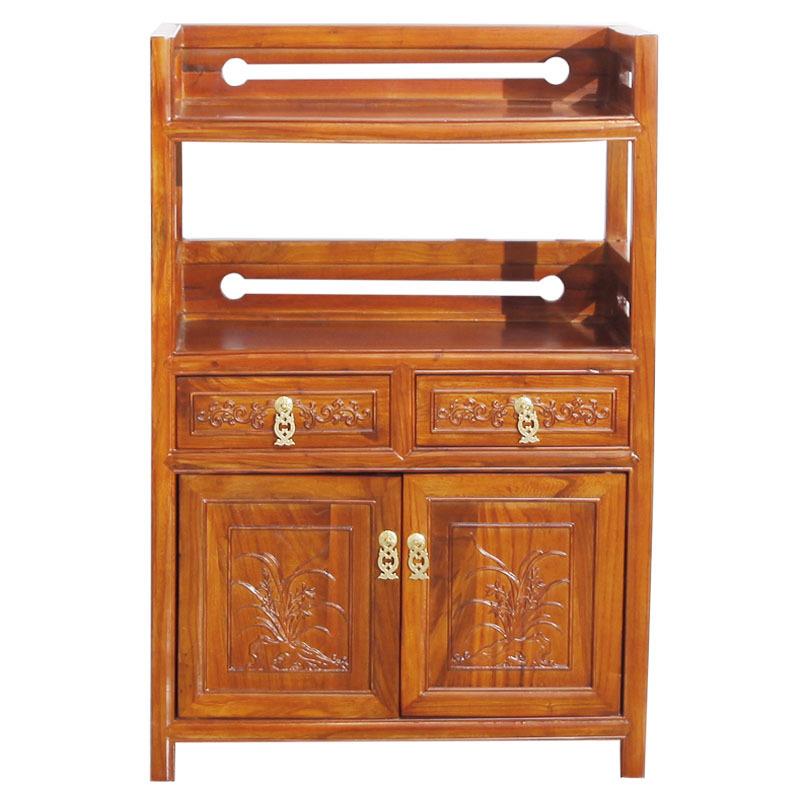 实木边柜置物架新中式储物柜餐边柜客厅一体靠墙窄柜子榆木收纳柜