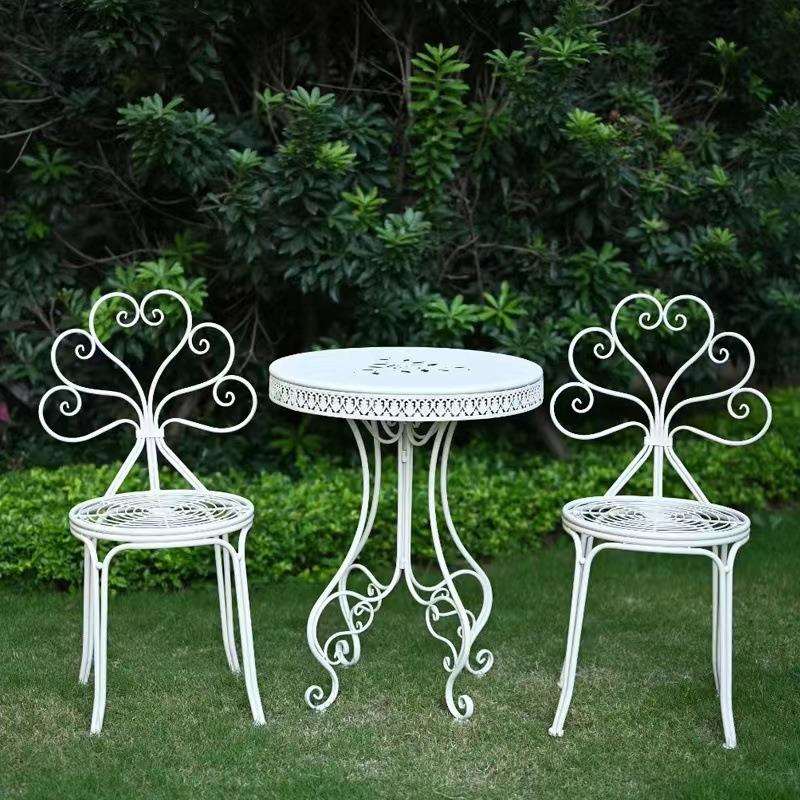 美式田园风铁艺新款唯美桌椅户外阳台花园做旧花盆架装饰架三件套
