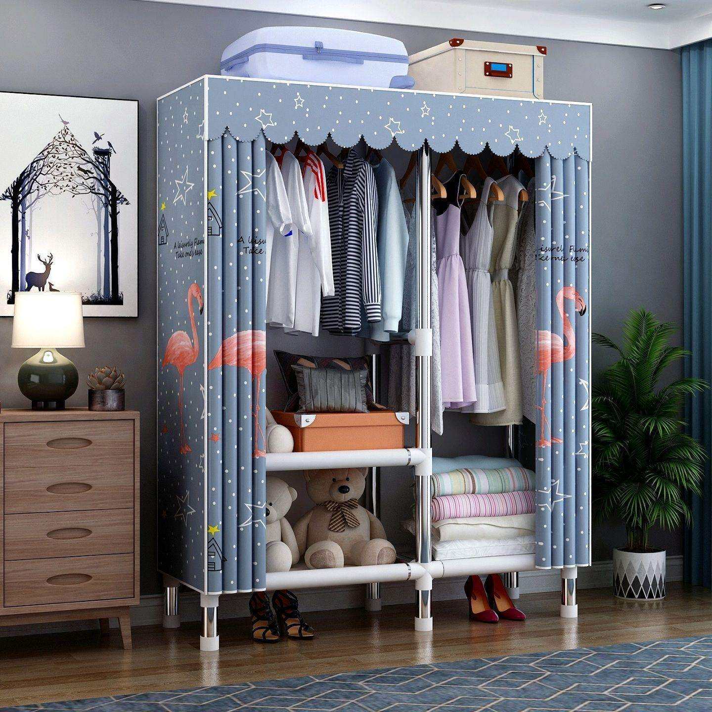 简易衣柜布衣柜钢管加粗加固挂式接头家居便携单人钢管布简易衣橱