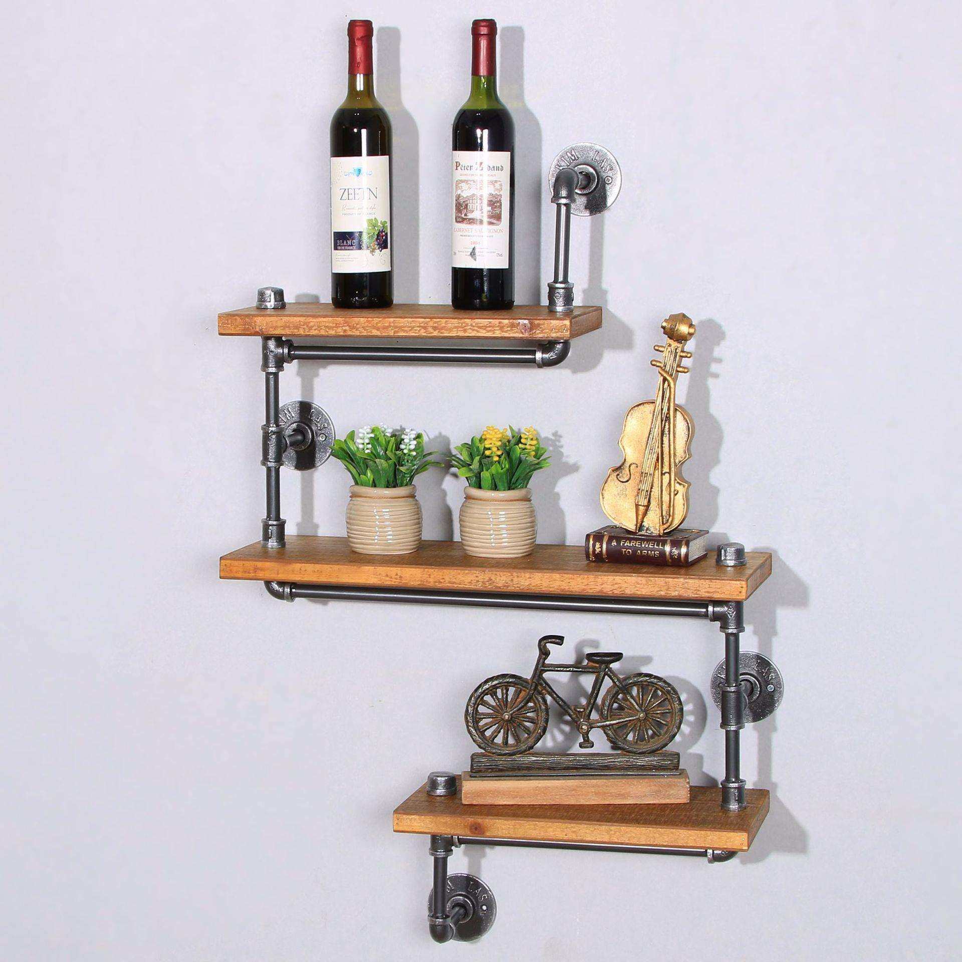 美式loft水管墙上置物架餐厅网咖墙壁装饰隔板铁艺客厅壁挂架子