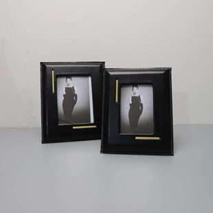 现代轻奢皮革木质相框摆件卧室样板间办公室电视柜衣帽间家居装饰